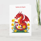 Cute Red Dragon And Daffodils カード (正面)