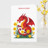 Cute Red Dragon And Daffodils カード (黄色い花)