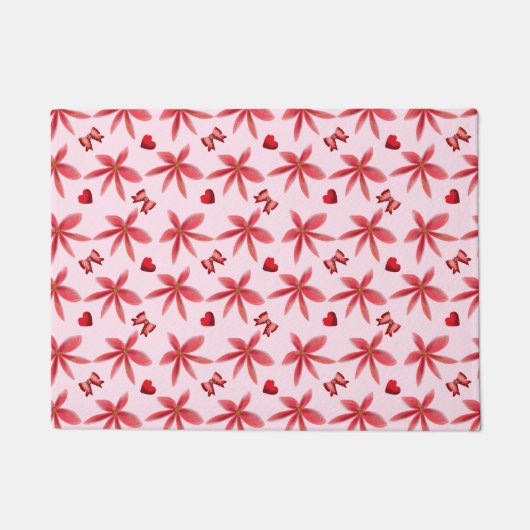 Cute Red Floral Heart Pattern Seamless Girly  ドアマット (正面)