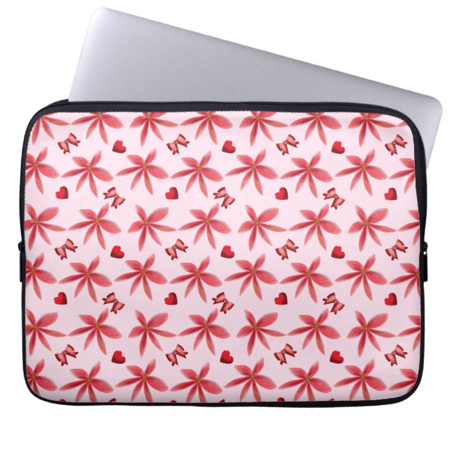Cute Red Floral Heart Pattern Seamless Girly  ラップトップスリーブ (正面)