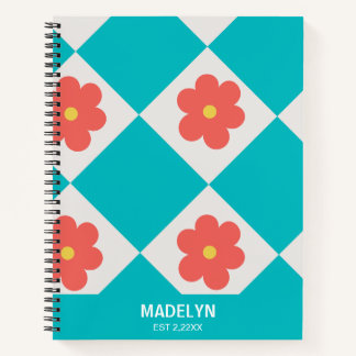 Cute Red flowers Personalized Name Spiral Notebook ノートブック