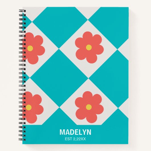 Cute Red flowers Personalized Name Spiral Notebook ノートブック (正面)