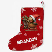 Cute Red Football Santa Sleigh Name スモールクリスマスストッキング (裏面)