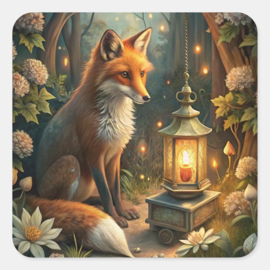 Cute Red Fox スクエアシール (正面)