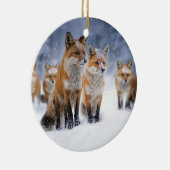 Cute Red Fox Family in the Snow Xmas Holiday セラミックオーナメント (右)