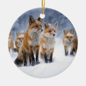 Cute Red Fox Family in the Snow Xmas Holiday セラミックオーナメント (正面)