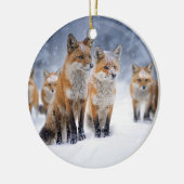 Cute Red Fox Family in the Snow Xmas Holiday セラミックオーナメント (左)