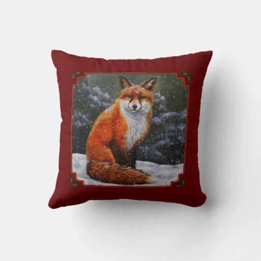 Cute Red Fox in Winter Snow クッション (裏面)