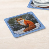 Cute Red Fox in Winter Snow スクエアペーパーコースター (アングル)
