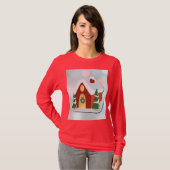 Cute Red Gingerbread House Christmas Holiday Tシャツ (正面フル)