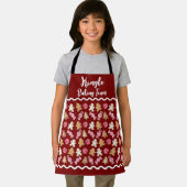 Cute Red Gingerbread Pattern Holiday Baking Team エプロン (インサイチュ)