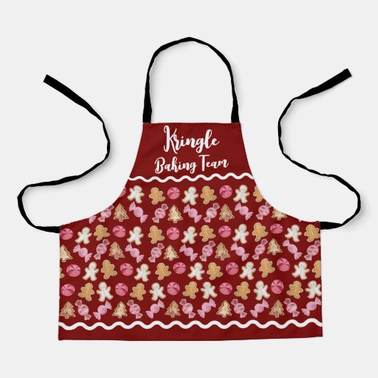 Cute Red Gingerbread Pattern Holiday Baking Team エプロン (正面)