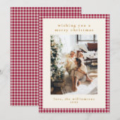 Cute Red Gingham Plaid Portrait Photo Christmas シーズンカード (正面/裏面)