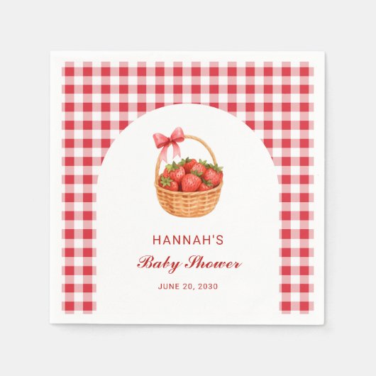 Cute Red Gingham Strawberry Girl Baby Shower スタンダードカクテルナプキン (正面)