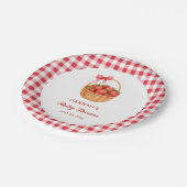 Cute Red Gingham Strawberry Girl Baby Shower ペーパープレート (アングル)
