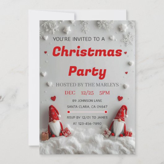 Cute Red Gnome Christmas Party Invitation 招待状 (正面)