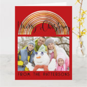 Cute Red Gold Rainbow Family Photo Merry Christmas カード (黄色い花)