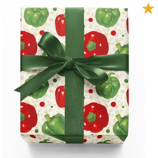 Cute Red Green Bell Peppers Dots Vegan Vegetarian  ラッピングペーパー