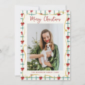 Cute Red Green Bow Pattern Merry Christmas 1 Photo シーズンカード (正面)