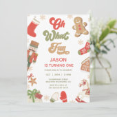 Cute Red Green Boys Oh What Fun Birthday 招待状 (スタンド正面)