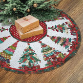 Cute red green patchwork christmas trees printed ブラッシュドポリエステルツリースカート