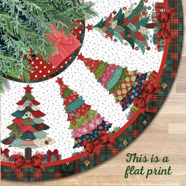 Cute red green patchwork christmas trees printed ブラッシュドポリエステルツリースカート