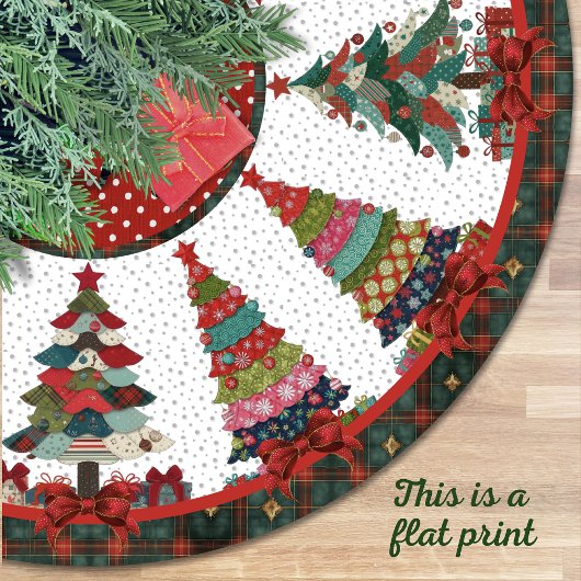 Cute red green patchwork christmas trees printed ブラッシュドポリエステルツリースカート