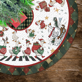Cute Red Green Silly Goose Christmas ブラッシュドポリエステルツリースカート