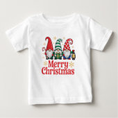 Cute Red Green Whimsical Gnome Merry Christmas ベビーTシャツ (正面)