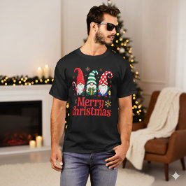 Cute Red Green Whimsical Gnome Merry Christmas Tシャツ