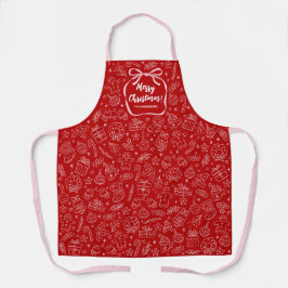 Cute Red Hand Drawn Christmas Bow Apron エプロン