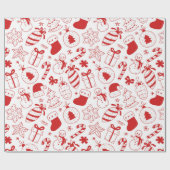 Cute Red Hand Drawn Christmas Doodle Art ラッピングペーパー (フラット)