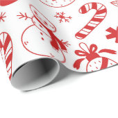 Cute Red Hand Drawn Christmas Doodle Art ラッピングペーパー (ロールコーナー)