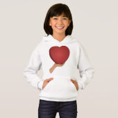 Cute Red Heart Graphic Girls' White Hoodie (正面フル)