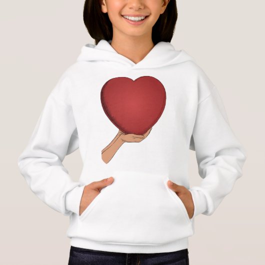 Cute Red Heart Graphic Girls' White Hoodie (正面)