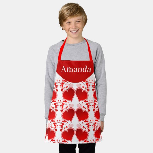 Cute Red Heart Personalized Valentine's Day  エプロン (着用した状態)