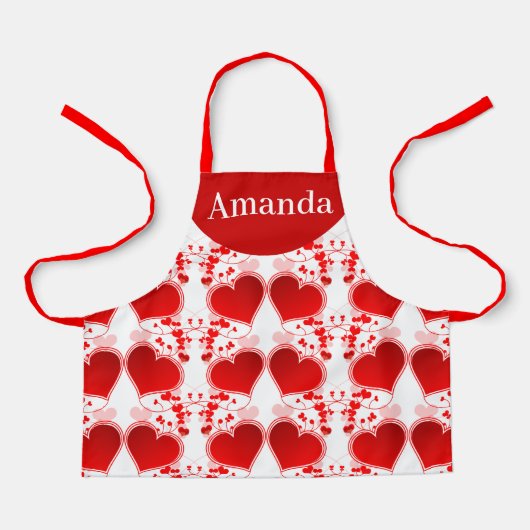 Cute Red Heart Personalized Valentine's Day  エプロン (正面)