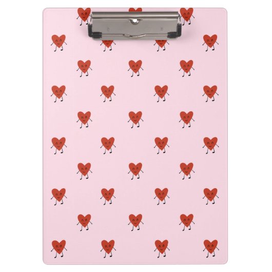 Cute Red Hearts Seamless Love Pattern on Pink クリップボード (正面)