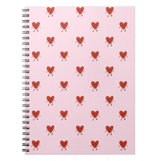 Cute Red Hearts Seamless Love Pattern on Pink ノートブック (正面)