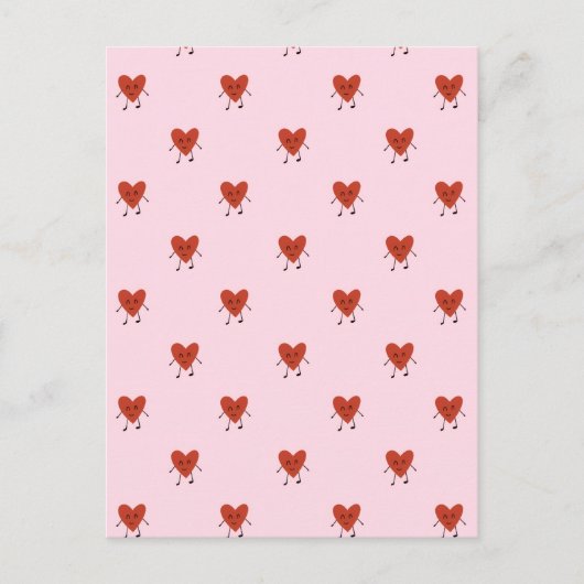 Cute Red Hearts Seamless Love Pattern on Pink ポストカード (正面)