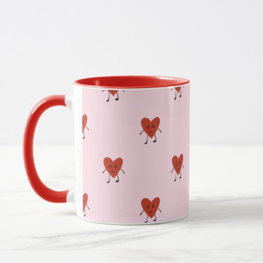 Cute Red Hearts Seamless Love Pattern on Pink マグカップ (左)