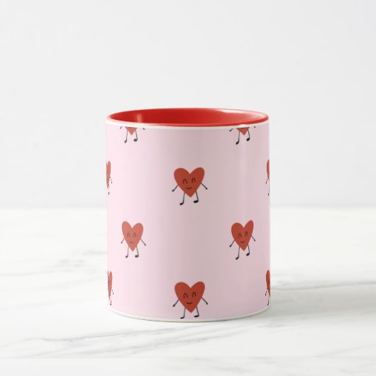 Cute Red Hearts Seamless Love Pattern on Pink マグカップ (中央)