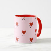 Cute Red Hearts Seamless Love Pattern on Pink マグカップ (正面右)