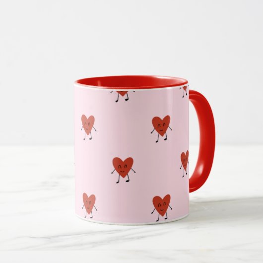 Cute Red Hearts Seamless Love Pattern on Pink マグカップ (正面右)
