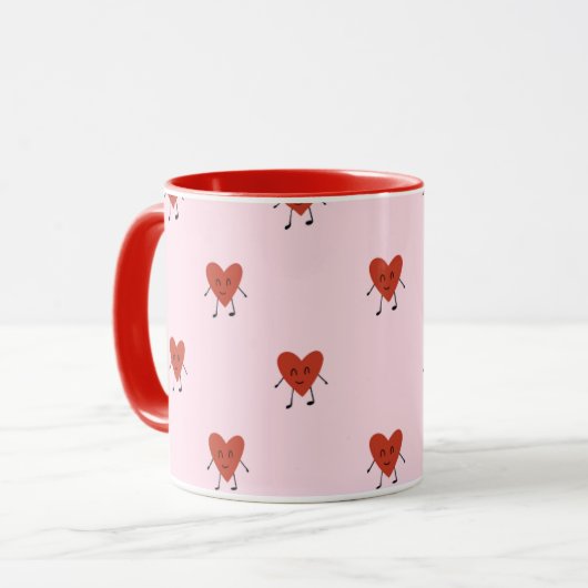 Cute Red Hearts Seamless Love Pattern on Pink マグカップ (正面左)