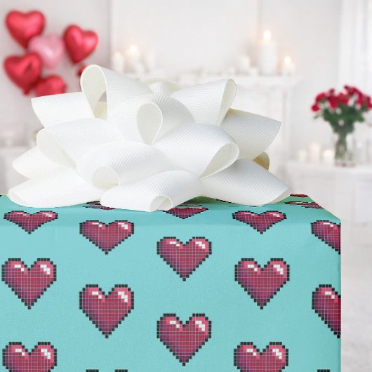 Cute Red Hearts Valentine's Day 80s Retro Pattern ラッピングペーパー