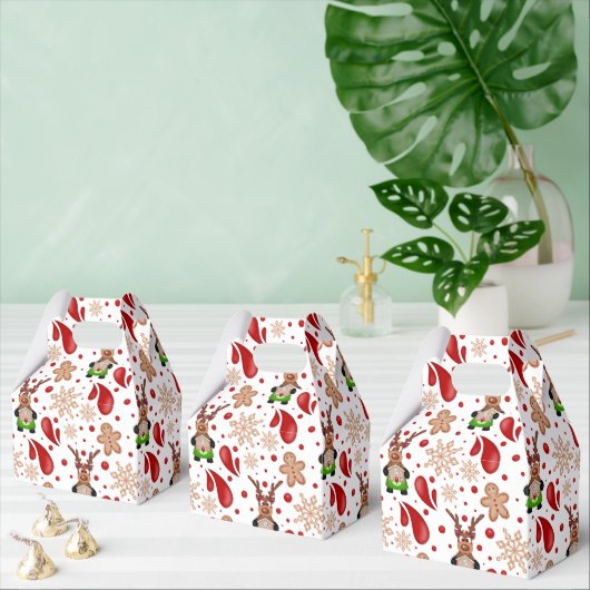 Cute Red Holiday Christmas Reindeer フェイバーボックス (複数)