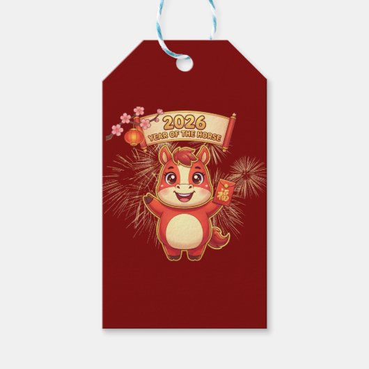 Cute Red Horse 2026 Year Of Te Horse ギフトタグ (正面)