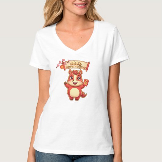Cute Red Horse 2026 Year Of Te Horse Tシャツ (正面)
