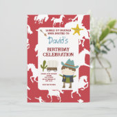 Cute Red Horse Cowboy Boy's Birthday 招待状 (スタンド正面)